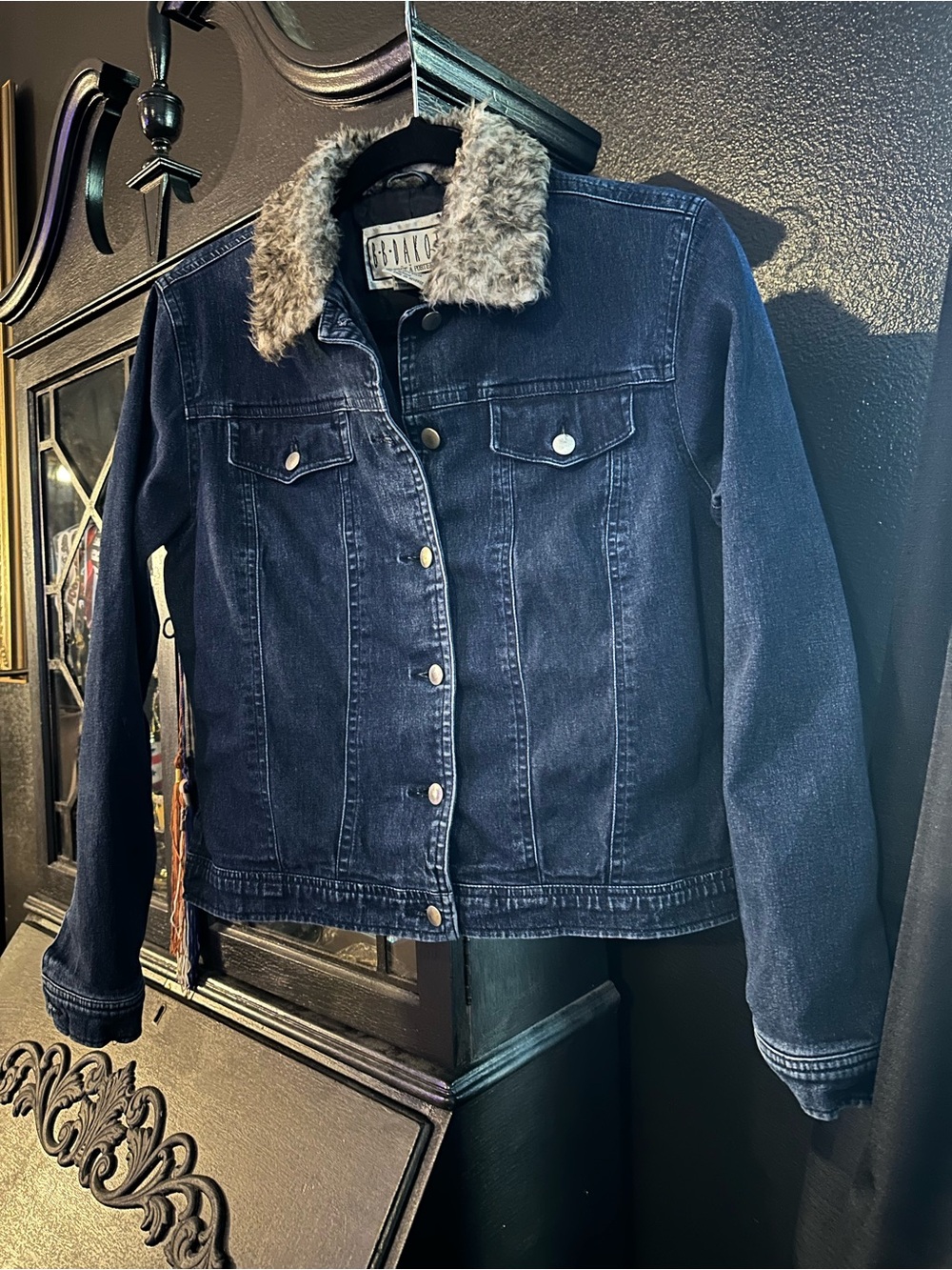 BB Dakota Dark Blue Denim Jacket with Faux Fur Collar